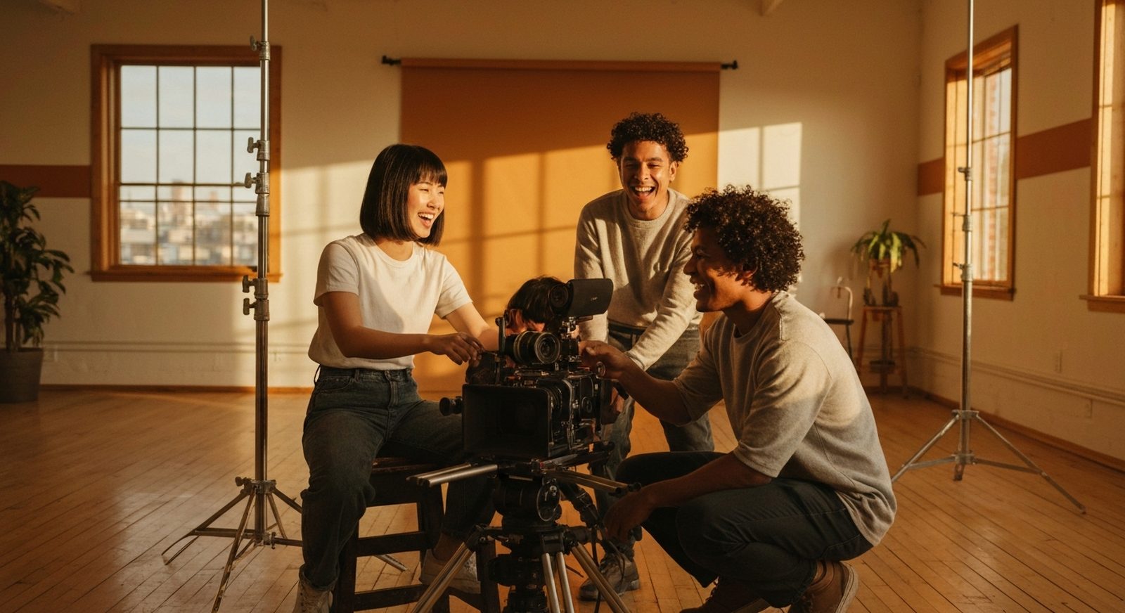 Creative studio collaborating in warm natural light